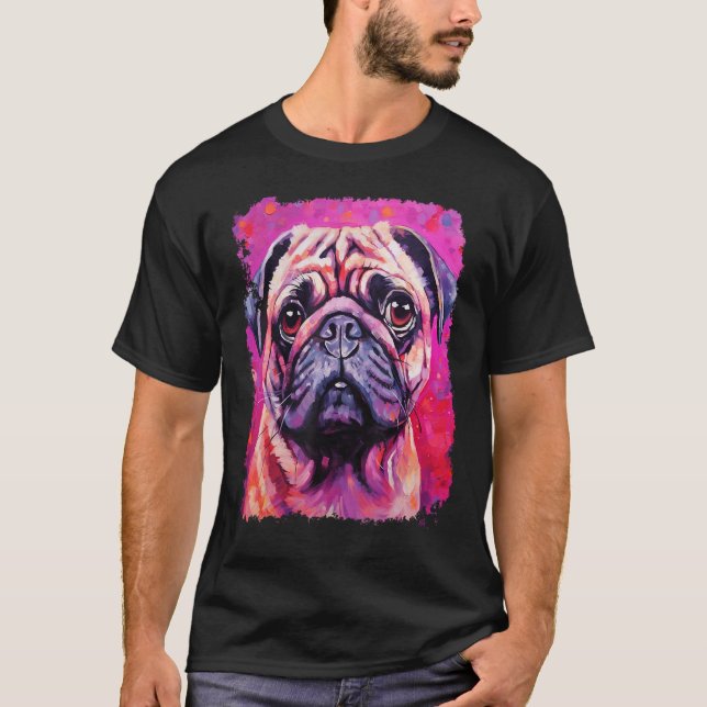 T-shirt Chien Pug Rose (Devant)