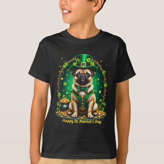 T-shirt Chien Pug Saint-Patrick Chapeau de Leprechaun de P (Devant)