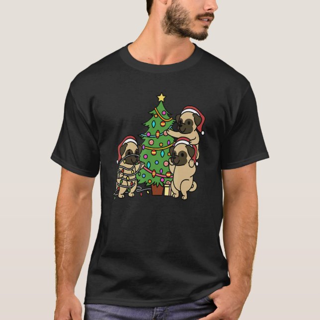 T-shirt Chien Pug Sapin de Noël (Devant)