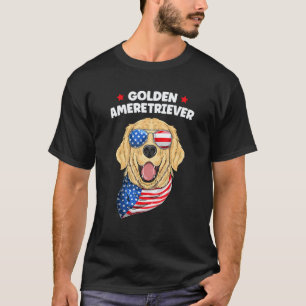 T-shirt Chien Retriever Doré 4 Juillet Lunettes De Soleil