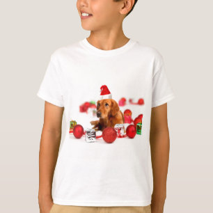 T-shirt Chien Retriever doré avec chapeau de Père Noël rou