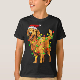 T-shirt Chien Retriever doré Chapeau de Père Noël de Noël