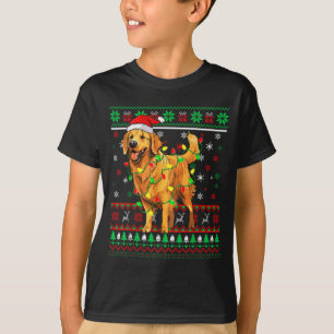 T-shirt Chien Retriever doré Chapeau de Père Noël de Noël