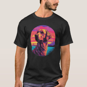 T-shirt Chien Retriever Doré Coucher de Soleil Rétro
