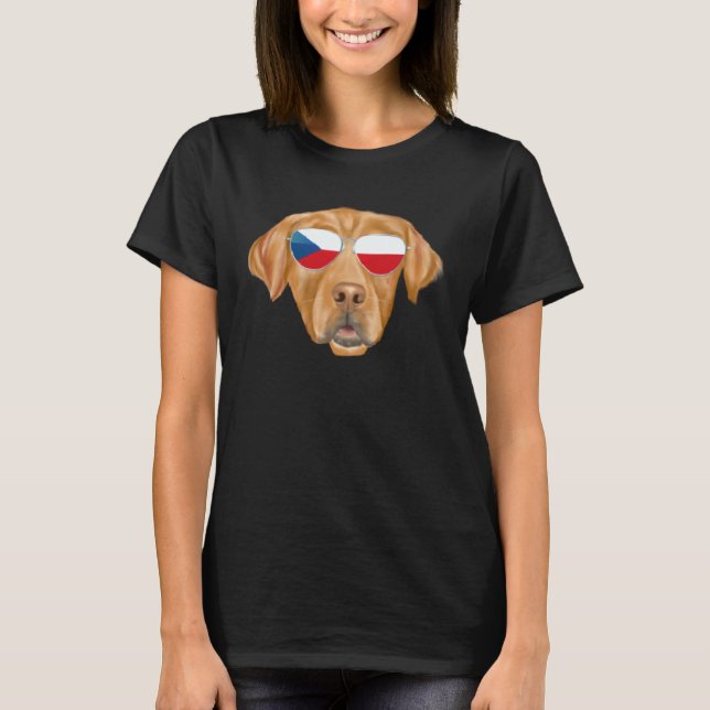 T-shirt Chien Retriever Doré Drapeau Tchèque République Tc (Devant)