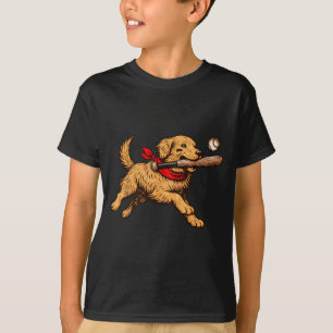 T-shirt Chien Retriever Doré Drôle Jouant au Baseball D