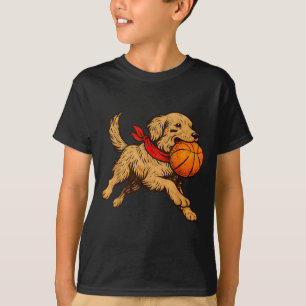 T-shirt Chien Retriever Doré Drôle Jouant au Jeu de Basket
