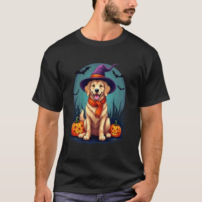T-shirt Chien Retriever doré Halloween (Devant)