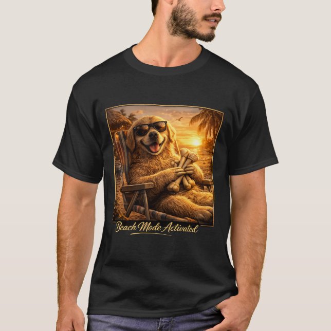 T-shirt Chien Retriever Doré Mode Plage Activée (Devant)