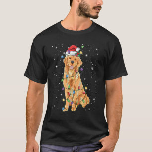 T-shirt Chien Retriever doré Noël Lumières Chapeau de Père