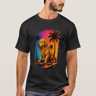 T-shirt Chien Retriever Doré Planche à Roulettes Drôle Été