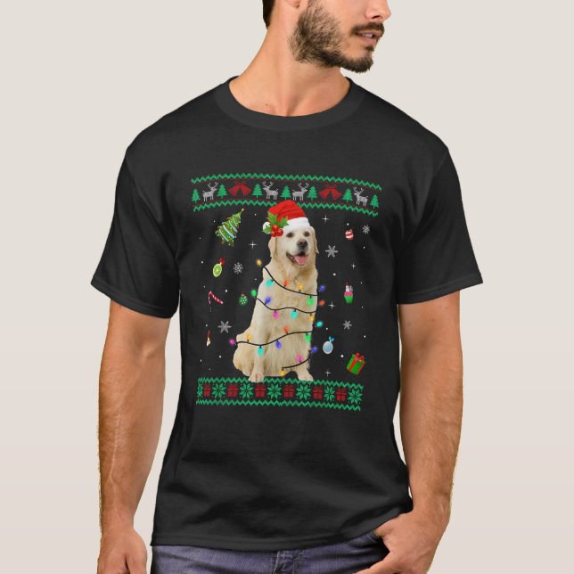 T-shirt Chien Retriever Doré Pull de Noël Ugly Sweater Lum (Devant)