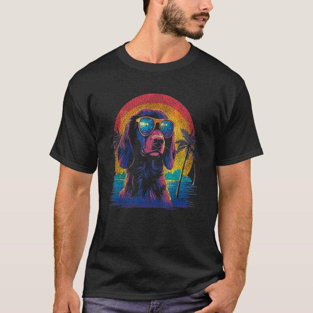 T-shirt Chien Retriever doré Style Rétro 80s (Devant)