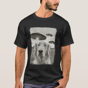 T-shirt Chien Retriever Doré UFO Alien Extraterrestre Se