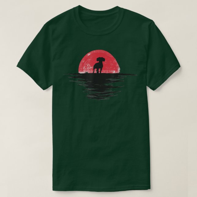 T-shirt Chien rétro-rouge Cav-a-Jack japonais Sunset (Design devant)