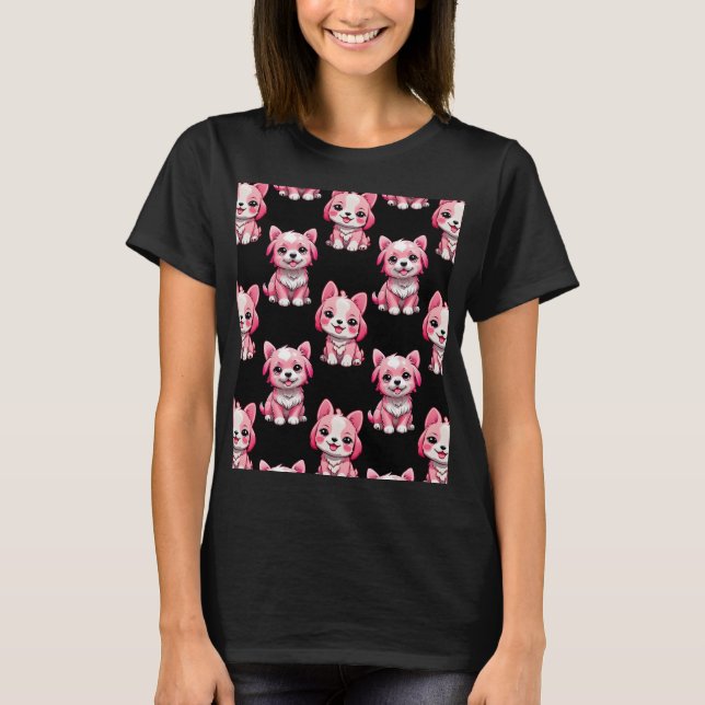 T-shirt Chien rose Motif design - Noir (Devant)
