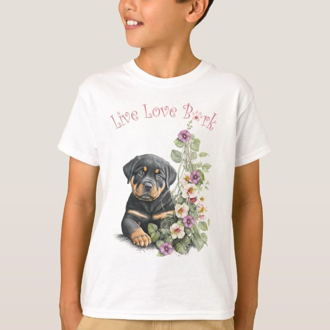 T-shirt Chien Rottweiler Floral Mignon (Devant)