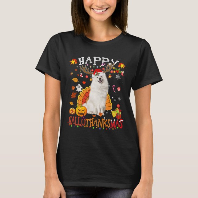 T-shirt Chien Samoyé Halloween Chien de Noël Hallotha Joye (Devant)