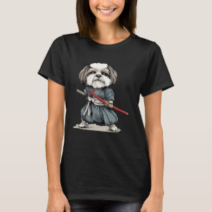T-shirt Chien Samurai Japonais Ukiyo e Style Chien Lhasa A