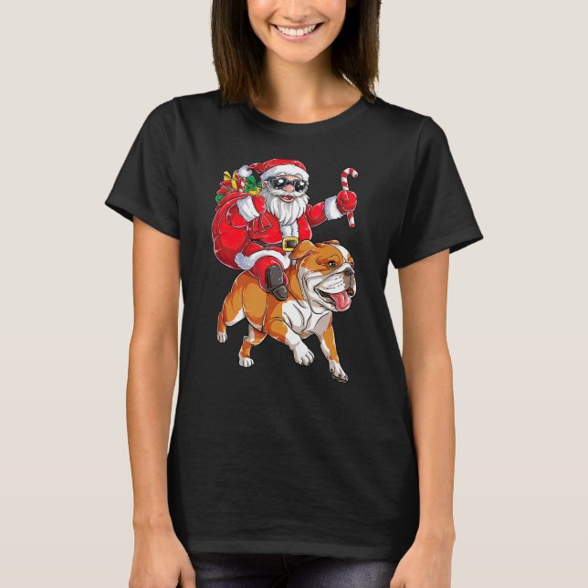 T-shirt Chien Santa Claus équitation Français Chien de tau (Devant)