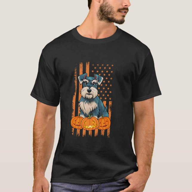 T-shirt Chien Schnauzer Miniature USA Drapeau Hallowe Patr (Devant)