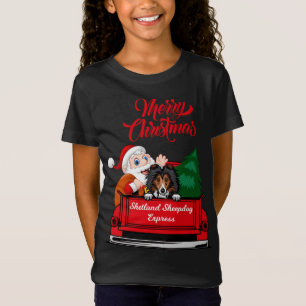 T-Shirt Chien Shetland Sheepdog Avec Père Noël En Truc Rou
