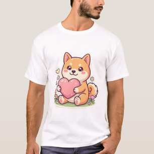 T-shirt Chien Shiba Inu Kawaii Tenant un Cœur