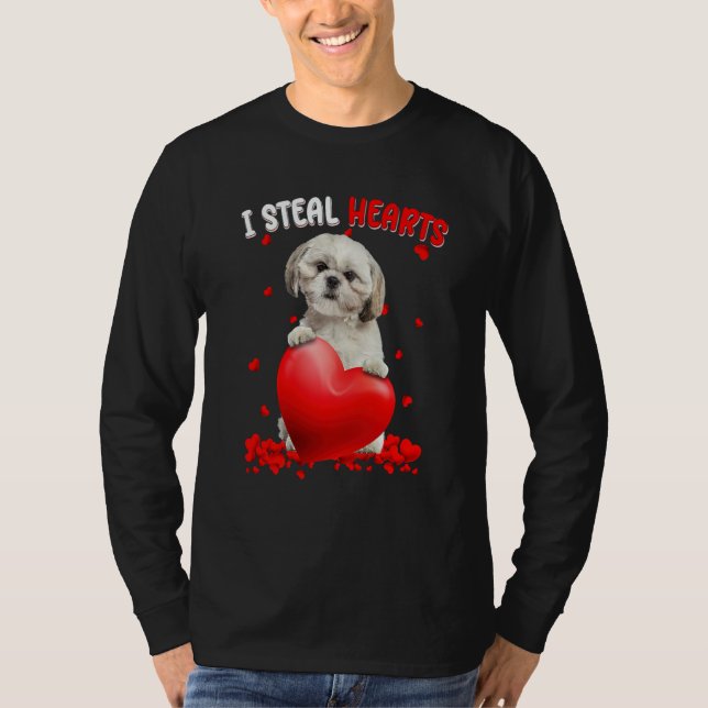 T-shirt Chien Shih Tzu Je vole des cœurs Cute Saint Valent (Devant)