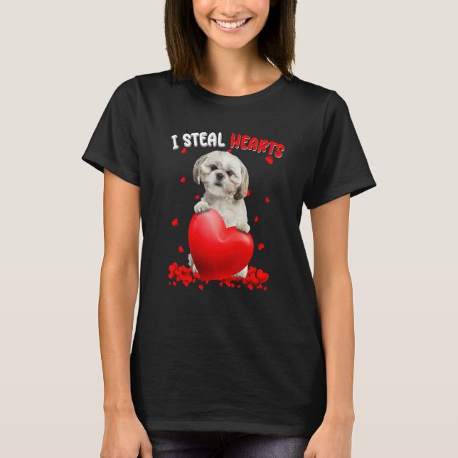 T-shirt Chien Shih Tzu Je vole les cœurs Cute Saint Valent (Devant)