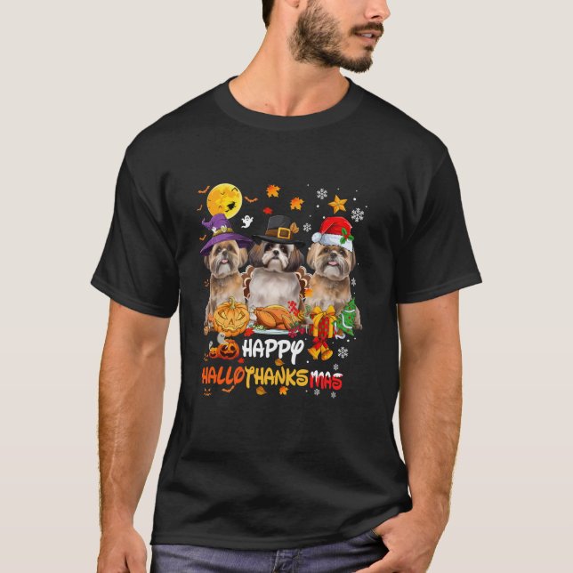 T-shirt Chien Shih Tzu Joyeux Halloween Thanksgiving Joyeu (Devant)