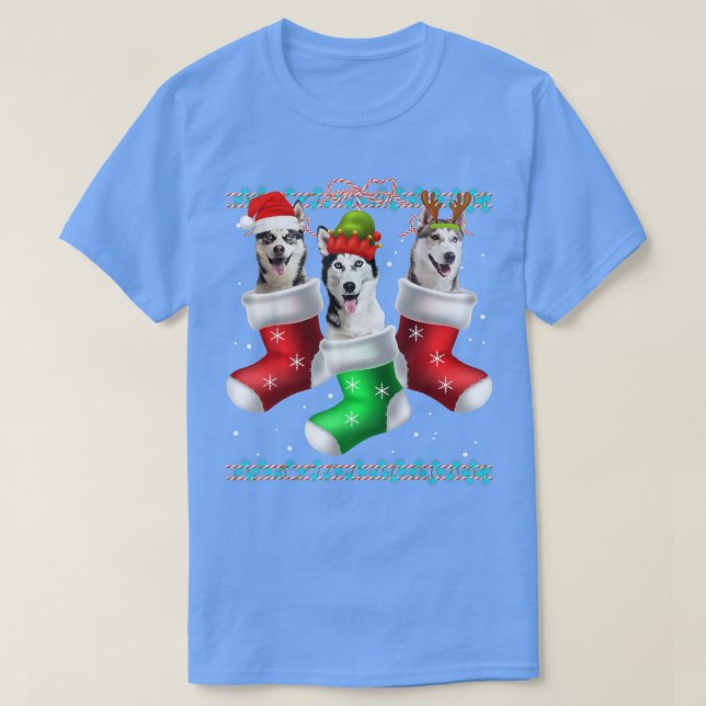 T-shirt Chien Sibérie Husky Chaussettes de Noël Drôle Noël (Design devant)