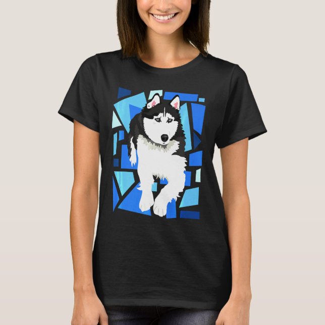 T-shirt Chien Sibérien Husky Avec Yeux Bleus (Devant)