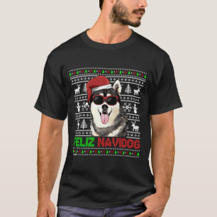 T-shirt Chien sibérien Husky Feliz Navidog Funny Noël S