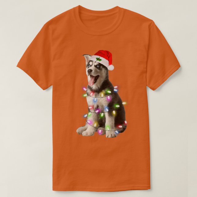 T-shirt Chien sibérien Husky Père Noël Christmas Tree Ligh (Design devant)
