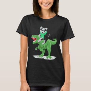 T-shirt Chien Sibérien Husky Riding Dinosaur