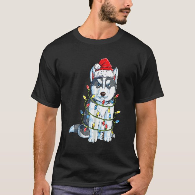 T-shirt Chien sibérien Husky Vilain Chandail de Noël Xmas  (Devant)