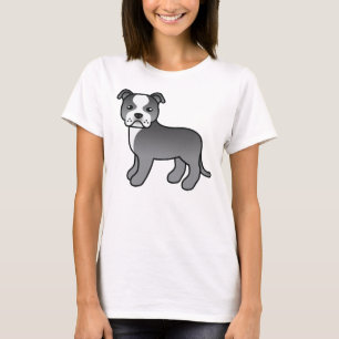 T-shirt Chien Staffordshire Bull Terrier bleu et blanc