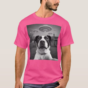 T-shirt Chien Sur La Vue De Paw-Une Preuve En Noir Rétro W