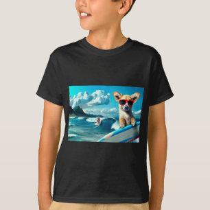 T-shirt Chien sur le Surboard portant des lunettes de sole