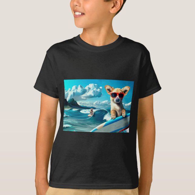 T-shirt Chien sur le Surboard portant des lunettes de sole (Devant)