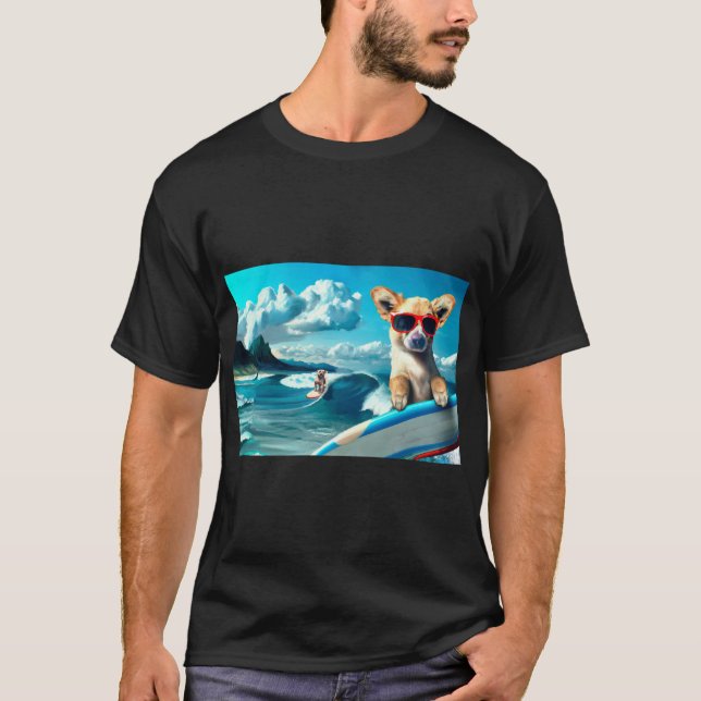 T-shirt Chien sur le Surboard portant des lunettes de sole (Devant)