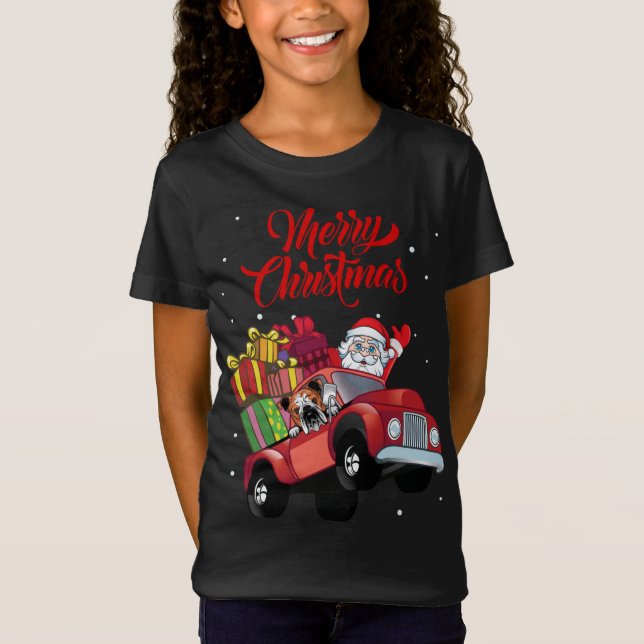 T-Shirt Chien-taureau Anglais Avec Père Noël En Chien-Cami (Devant)
