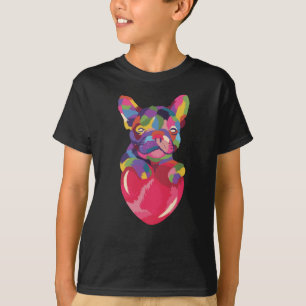 T-shirt Chien-taureau français au coeur rouge coloré
