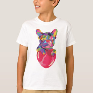 T-shirt Chien-taureau français au coeur rouge coloré