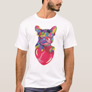 T-shirt Chien-taureau français au coeur rouge coloré