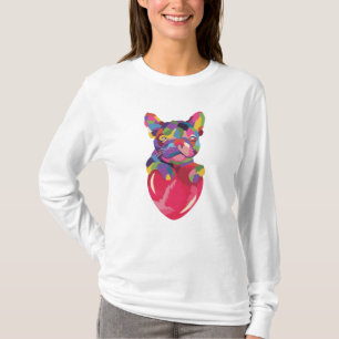 T-shirt Chien-taureau français au coeur rouge coloré