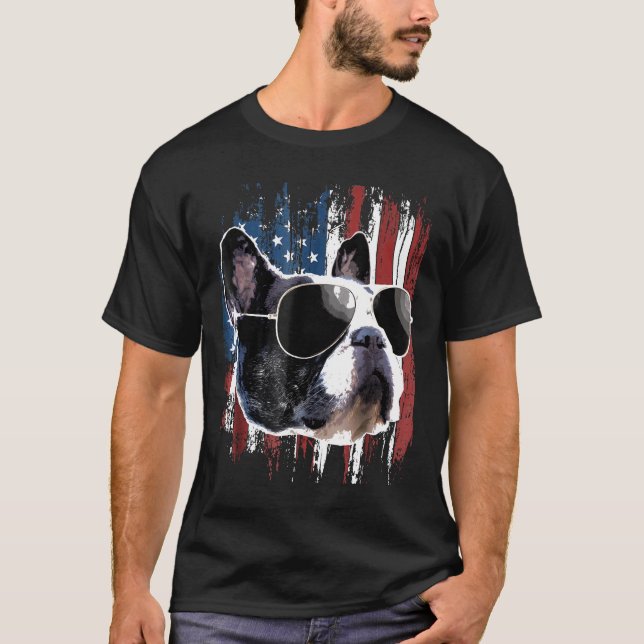 T-shirt Chien-taureau français, Drapeau américain (Devant)