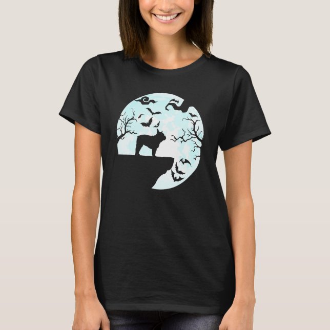 T-shirt Chien-taureau Français Et Lune Halloween Chien-tau (Devant)
