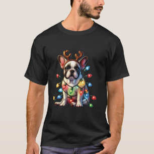 T-shirt Chien-taureau français Lover Xmas Reindeer Antlers