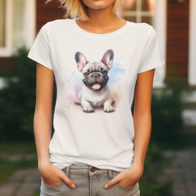 T-shirt Chien taureau français mignon en aquarelle (Créateur téléchargé)